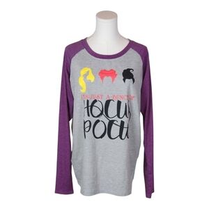Hocus Pocus Sanderson Sisters Gray Graphic Tee Purple Sleeve Halloween Shirt M